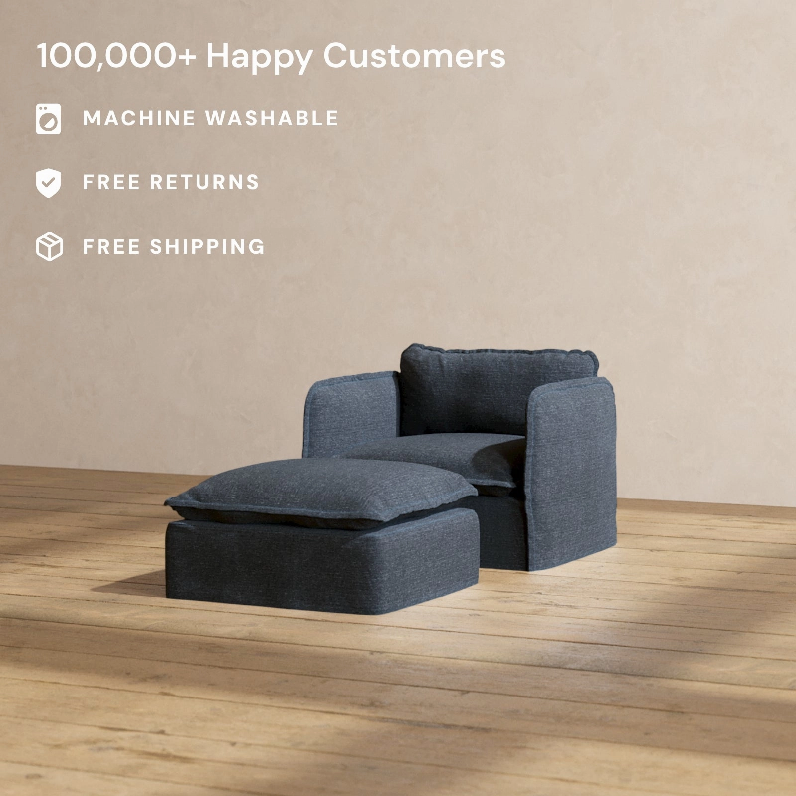 Slipcover Only - Modular Performance Armchair & Ottoman | Blended Weave in Indigo