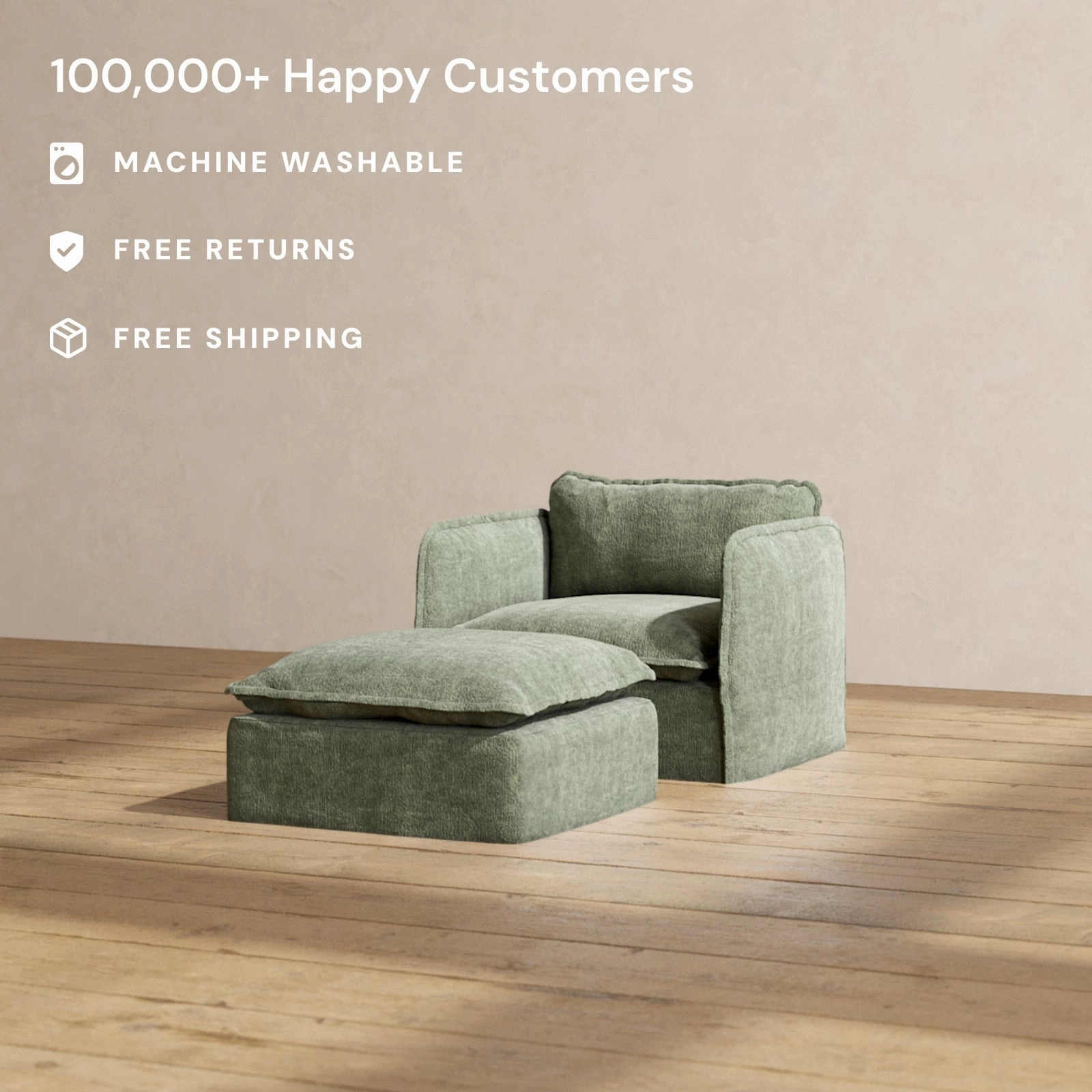 Slipcover Only - Modular Performance Armchair & Ottoman | Heirloom Velvet in Willow