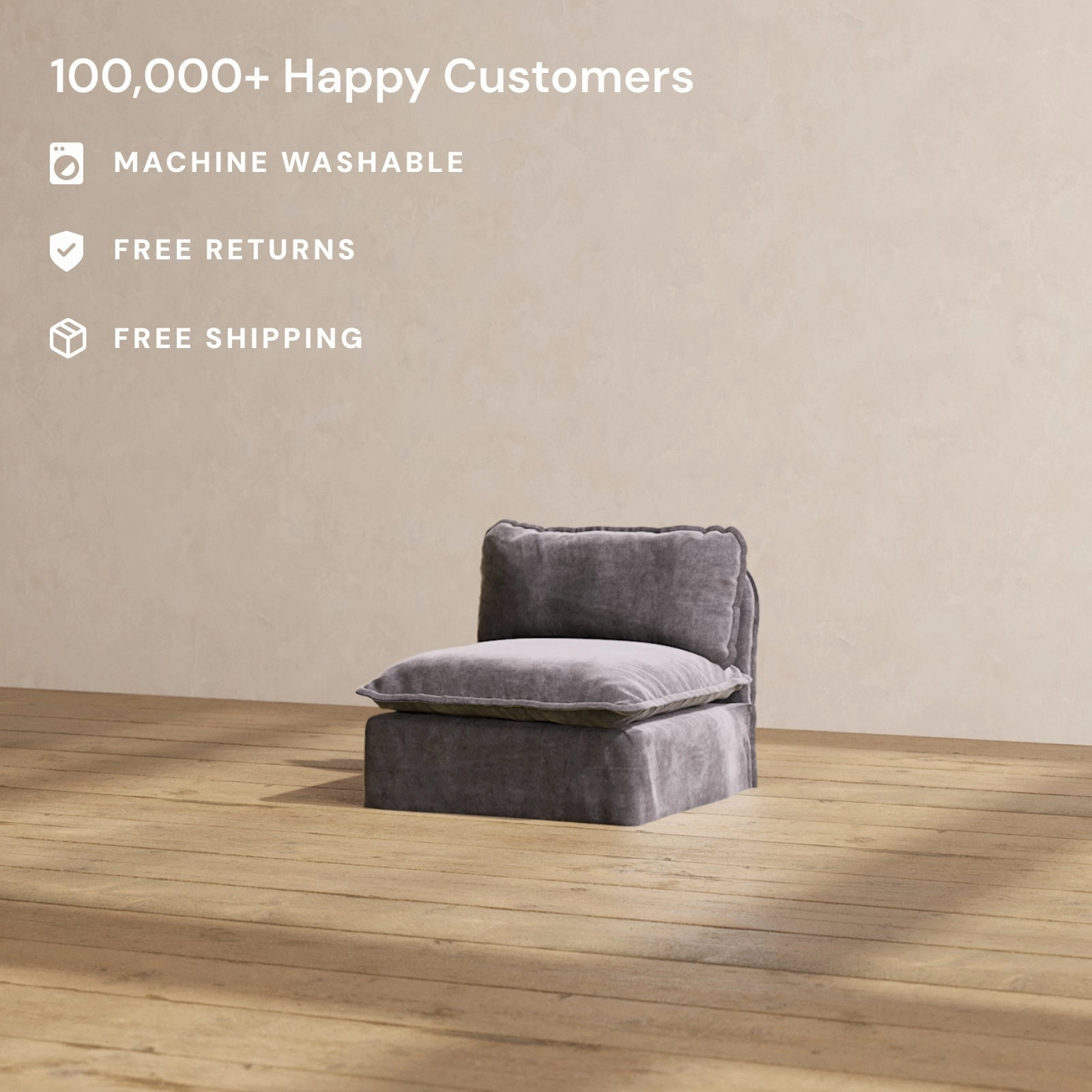 Slipcover Only - Modular Performance Armless Chair | Luxury Velvet in Cinder