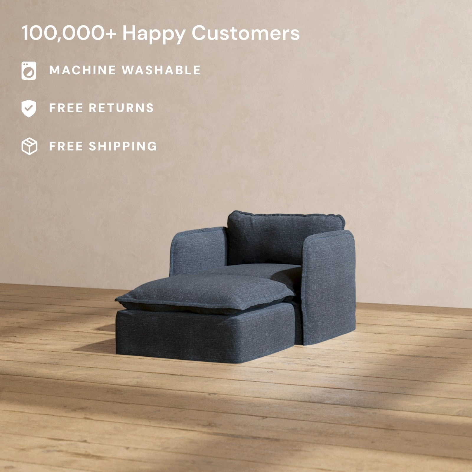 Slipcover Only - Modular Performance Chaise Armchair | Blended Weave in Indigo
