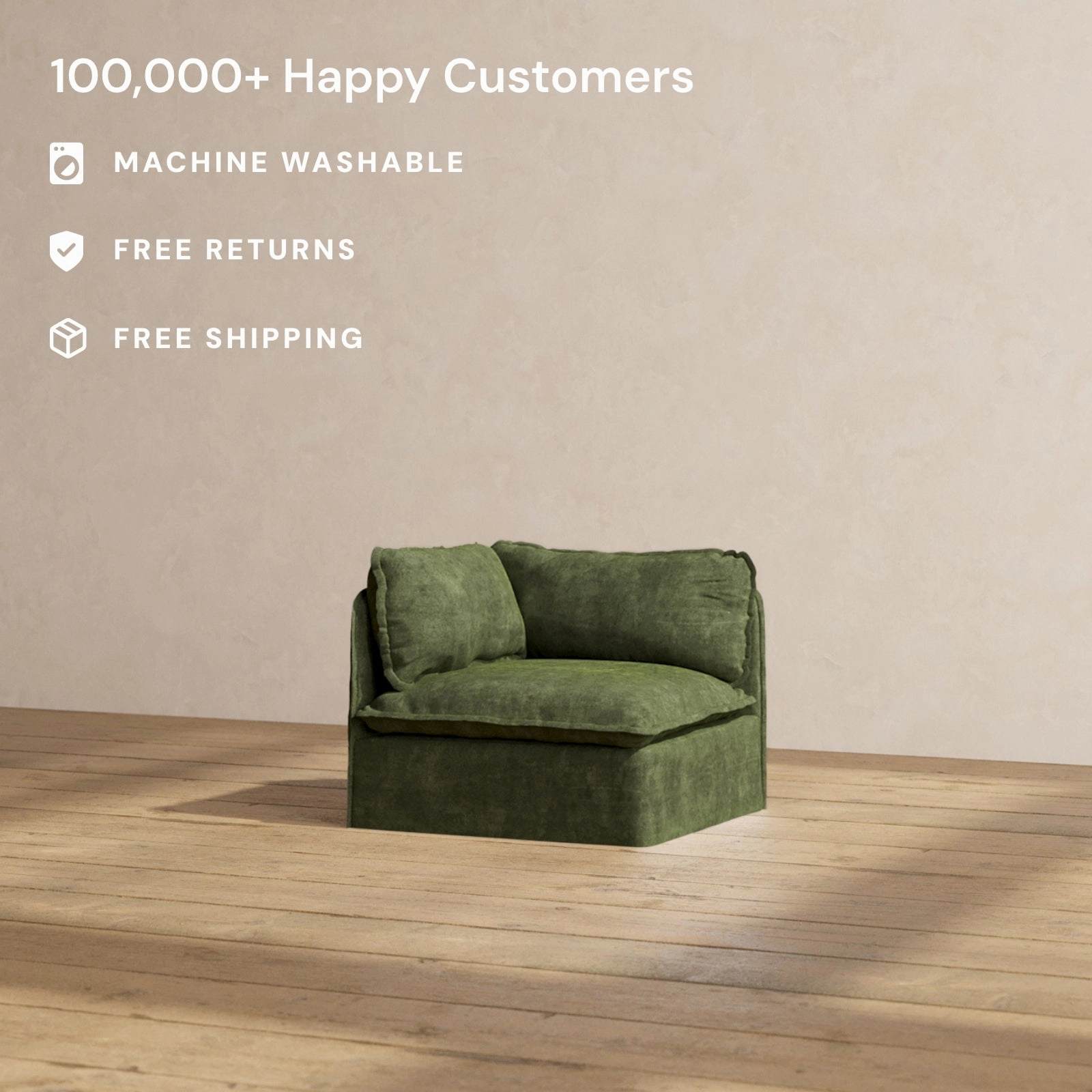Slipcover Only - Modular Performance Corner Chair | Luxury Velvet in Olive