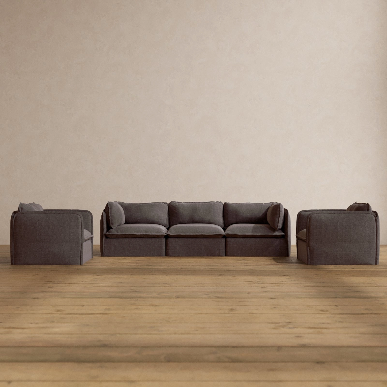 Slipcover Only - Modular Washable 3-Seater Sofa   Armchair Set in Caviar