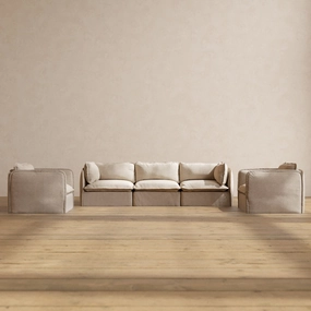 Slipcover Only - Modular Washable 3-Seater Sofa   Armchair Set in Oat