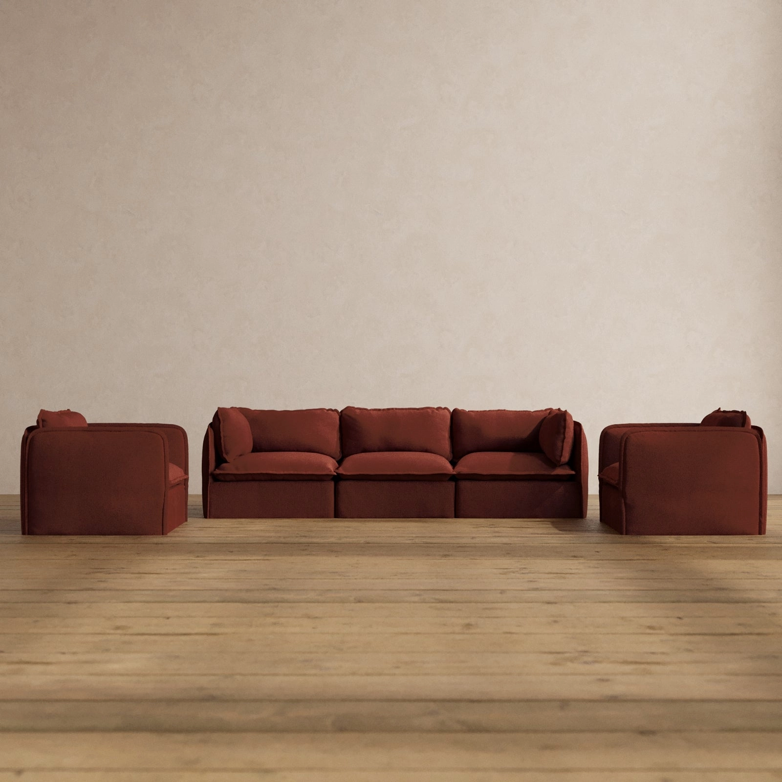 Slipcover Only - Modular Washable 3-Seater Sofa   Armchair Set in Rust