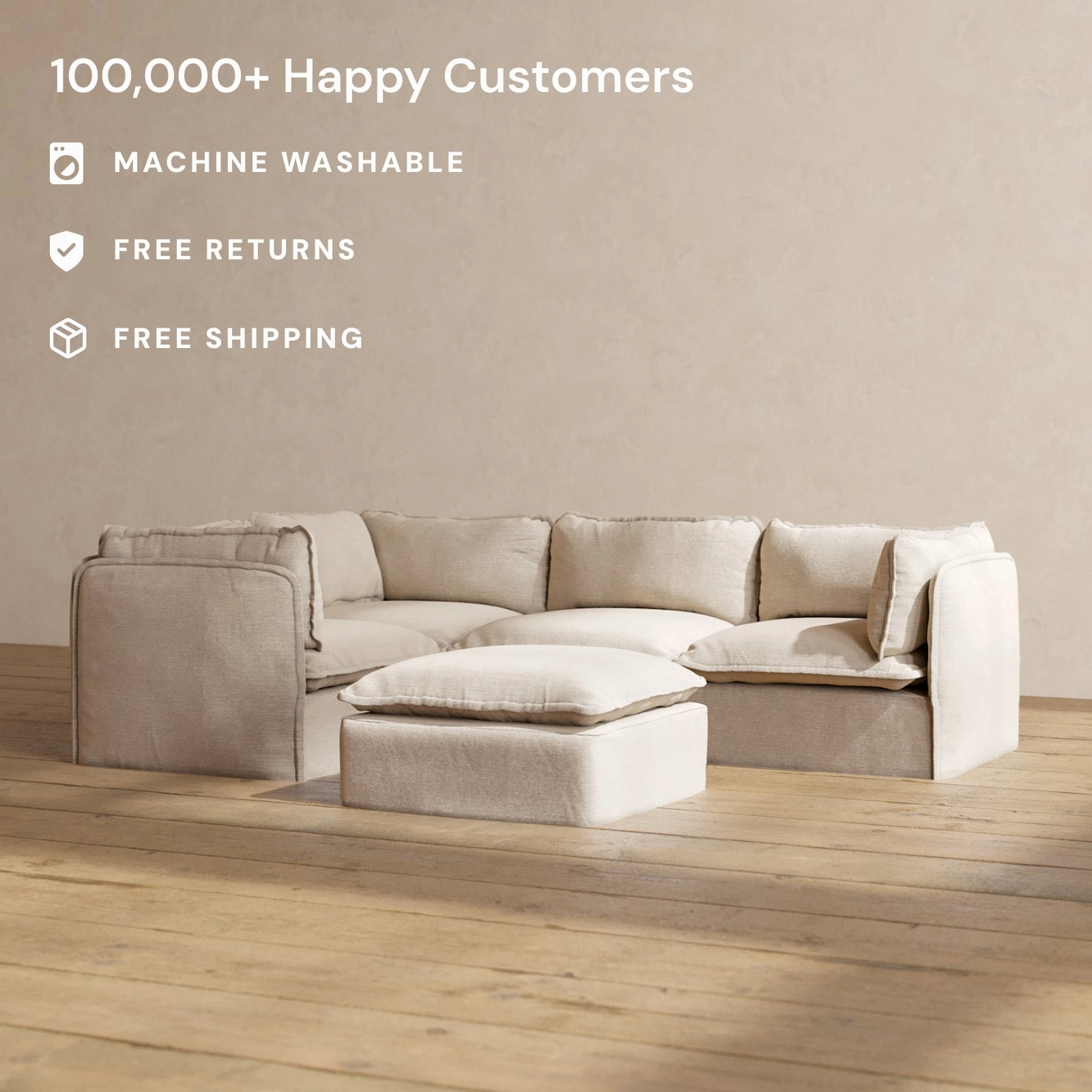 Slipcover Only - Modular Washable 4-Seater Corner Sectional   Ottoman in Oat
