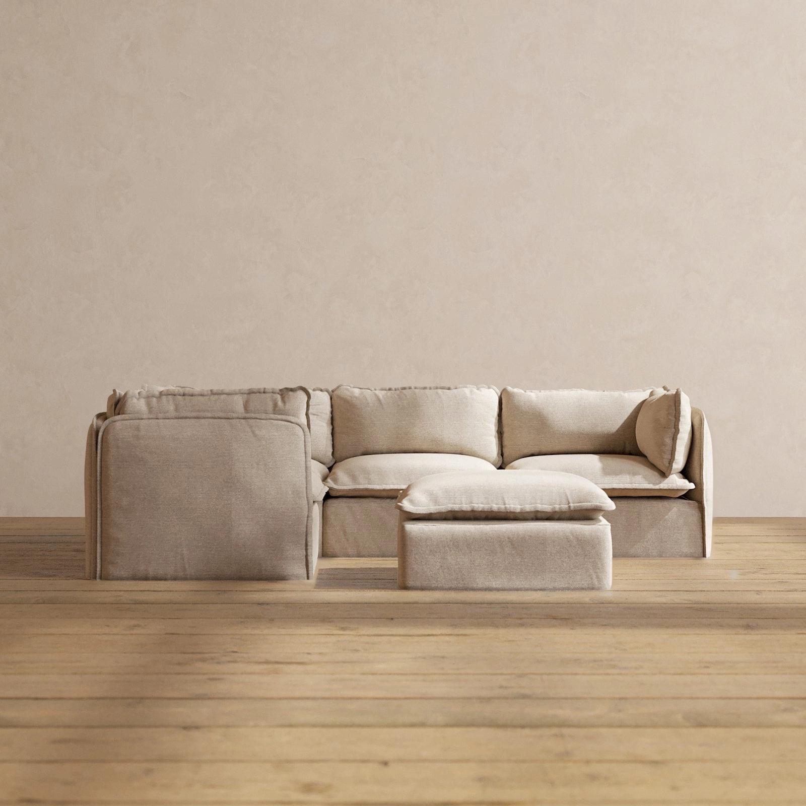 Slipcover Only - Modular Washable 4-Seater Corner Sectional   Ottoman in Oat