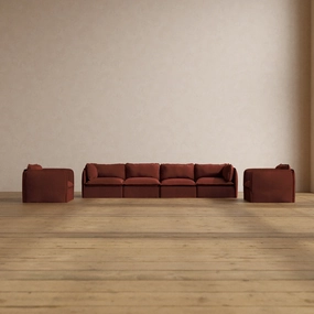 Slipcover Only - Modular Washable 4-Seater Sofa   Armchair Set in Rust