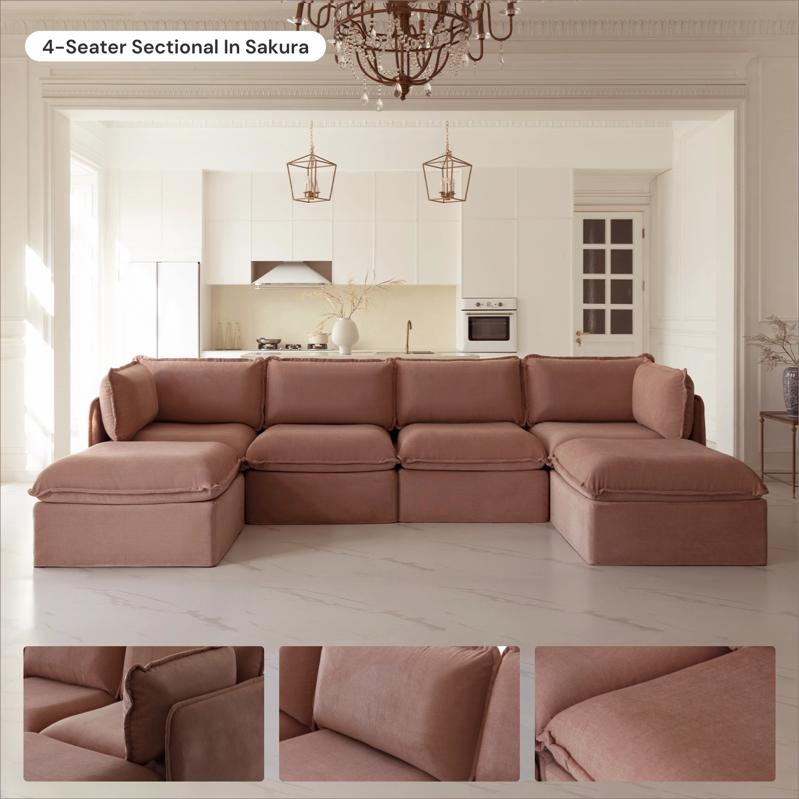 Slipcover Only - Modular Washable 4-Seater Sofa   Armchair Set in Sakura