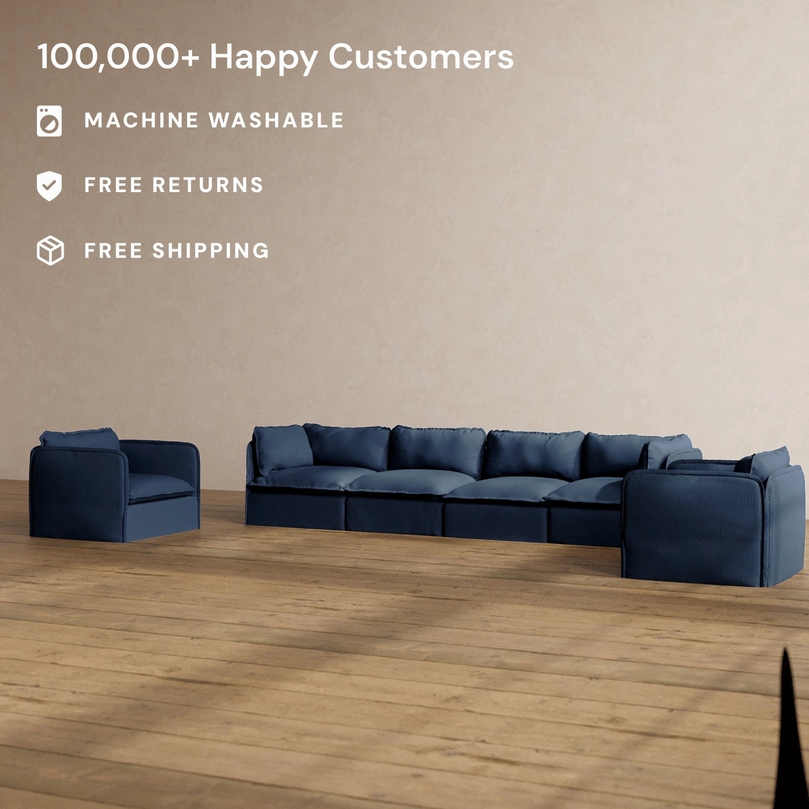 Slipcover Only - Modular Washable 4-Seater Sofa   Armchair Set in Sumi