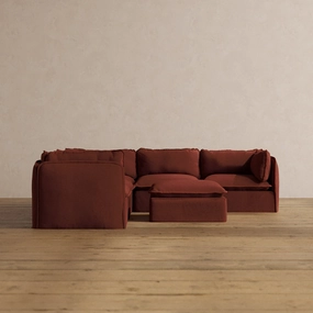 Slipcover Only - Modular Washable 5-Seater Corner Sectional   Ottoman in Rust