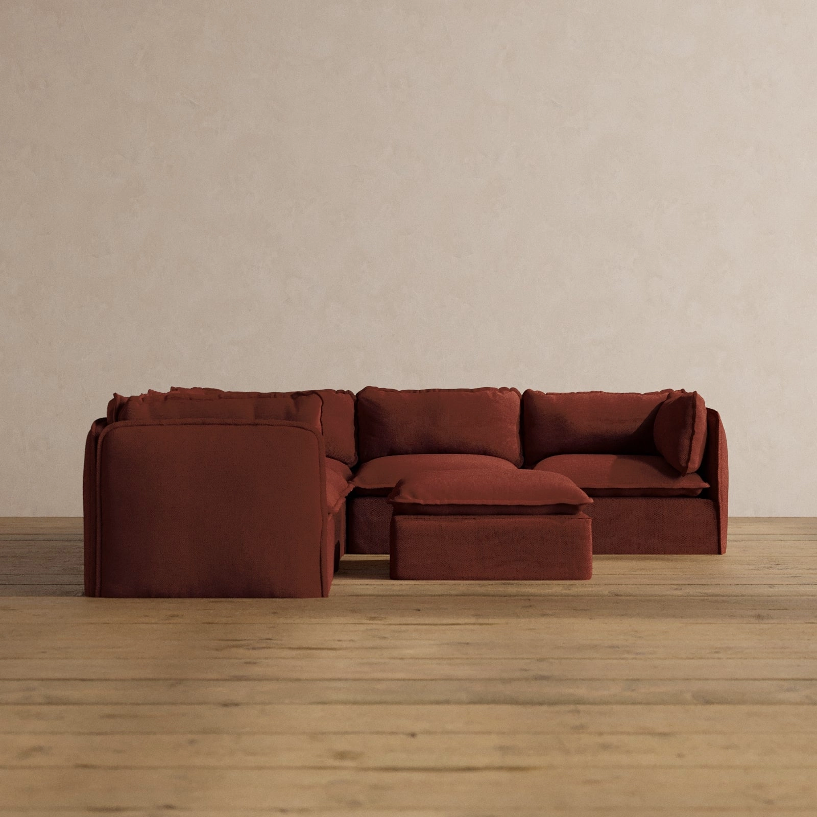 Slipcover Only - Modular Washable 5-Seater Corner Sectional   Ottoman in Rust