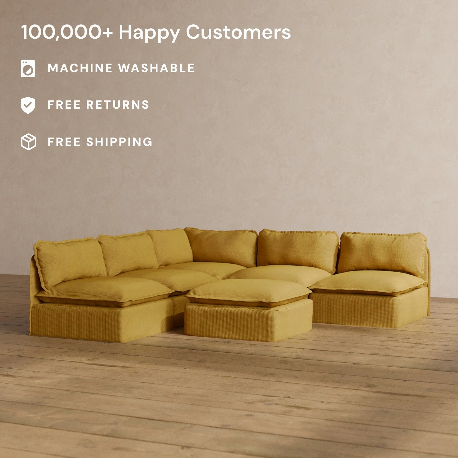Slipcover Only - Modular Washable 5-Seater Open-Ends Corner Sectional   Ottoman in Kiiro