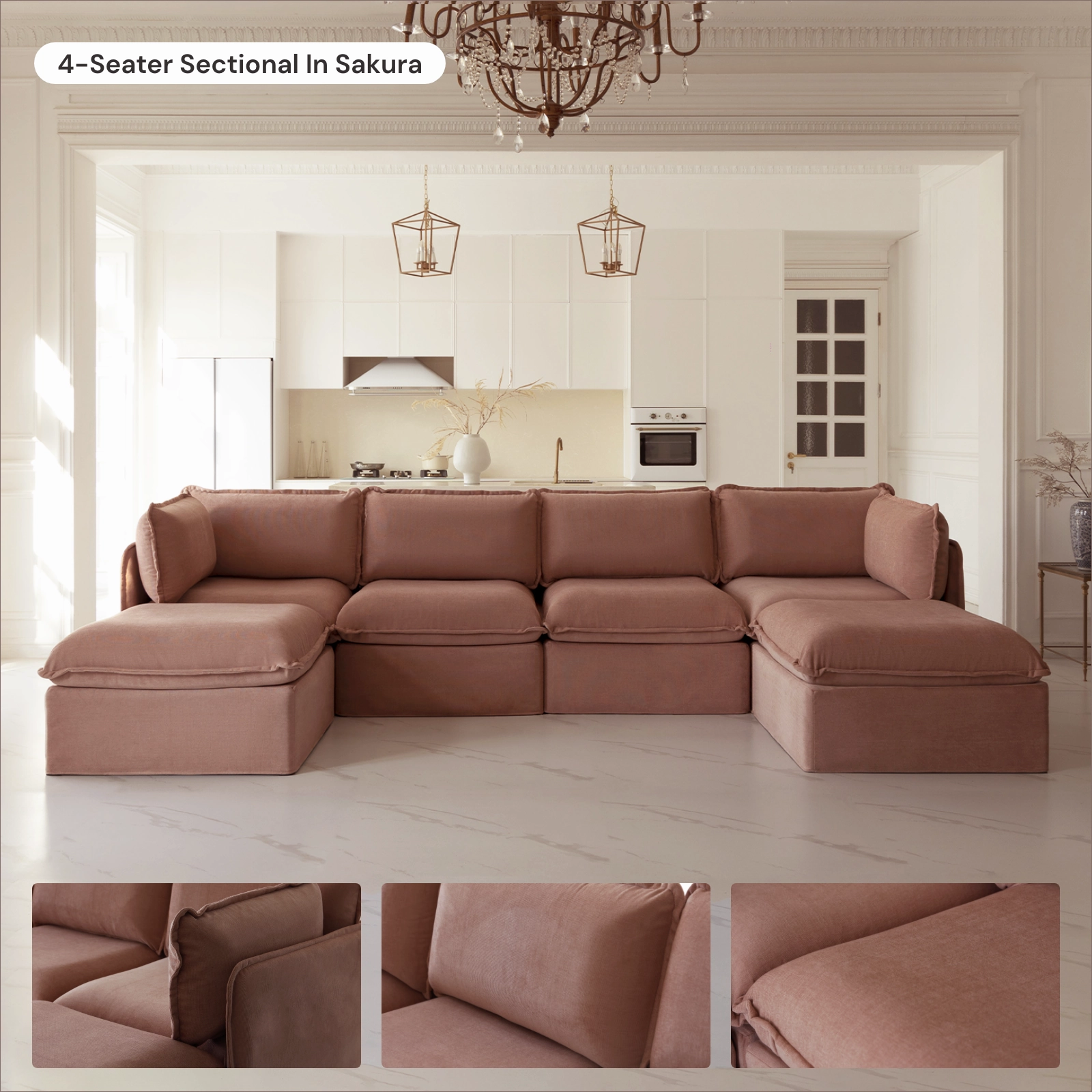 Slipcover Only - Modular Washable 5-Seater Open-Ends Corner Sectional   Ottoman in Sakura