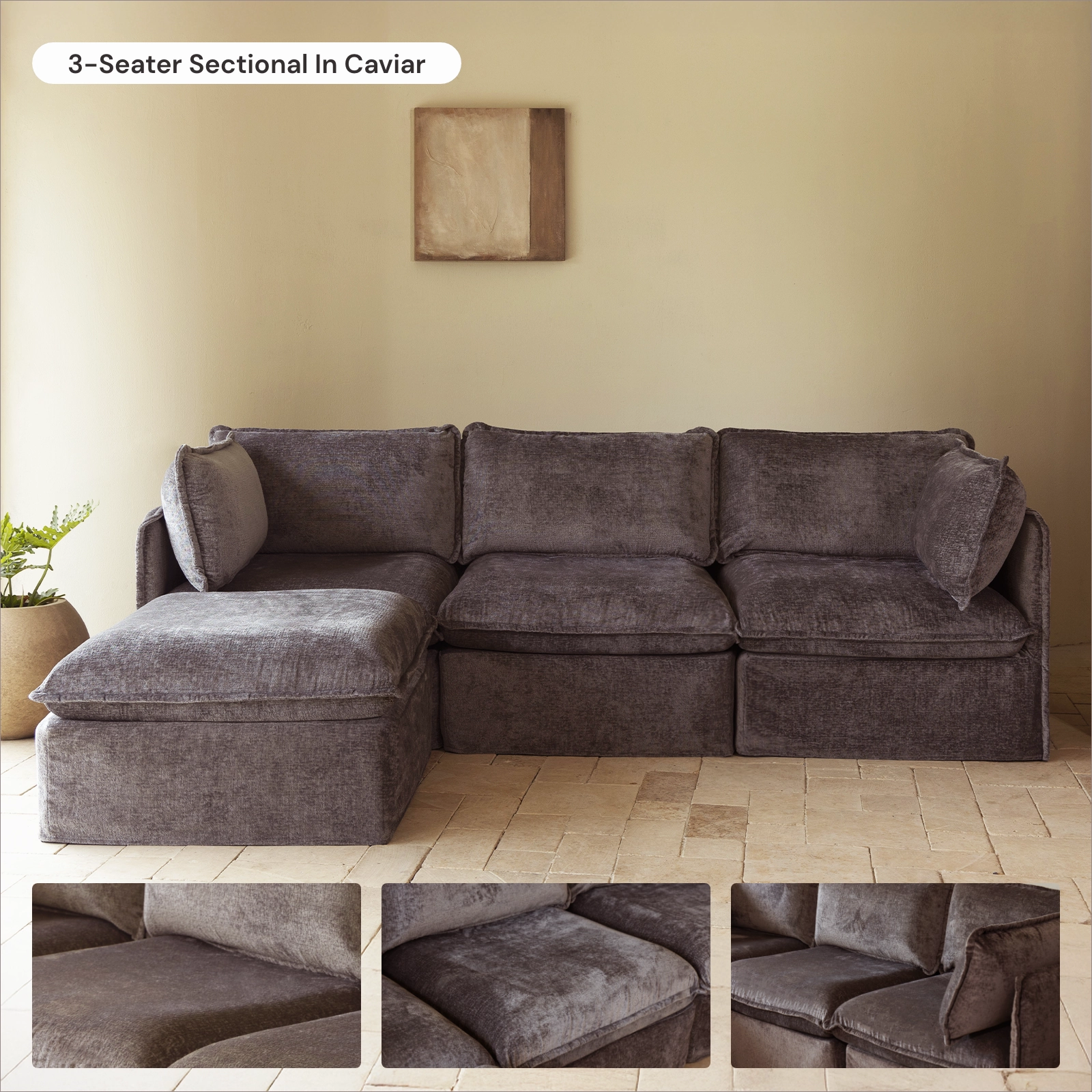 Slipcover Only - Modular Washable 6-Seater Open-Ends U-Sectional in Caviar