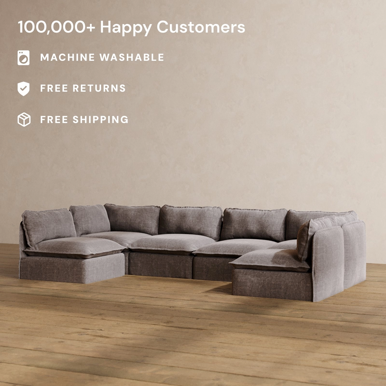 Slipcover Only - Modular Washable 6-Seater Open-Ends U-Sectional in Caviar