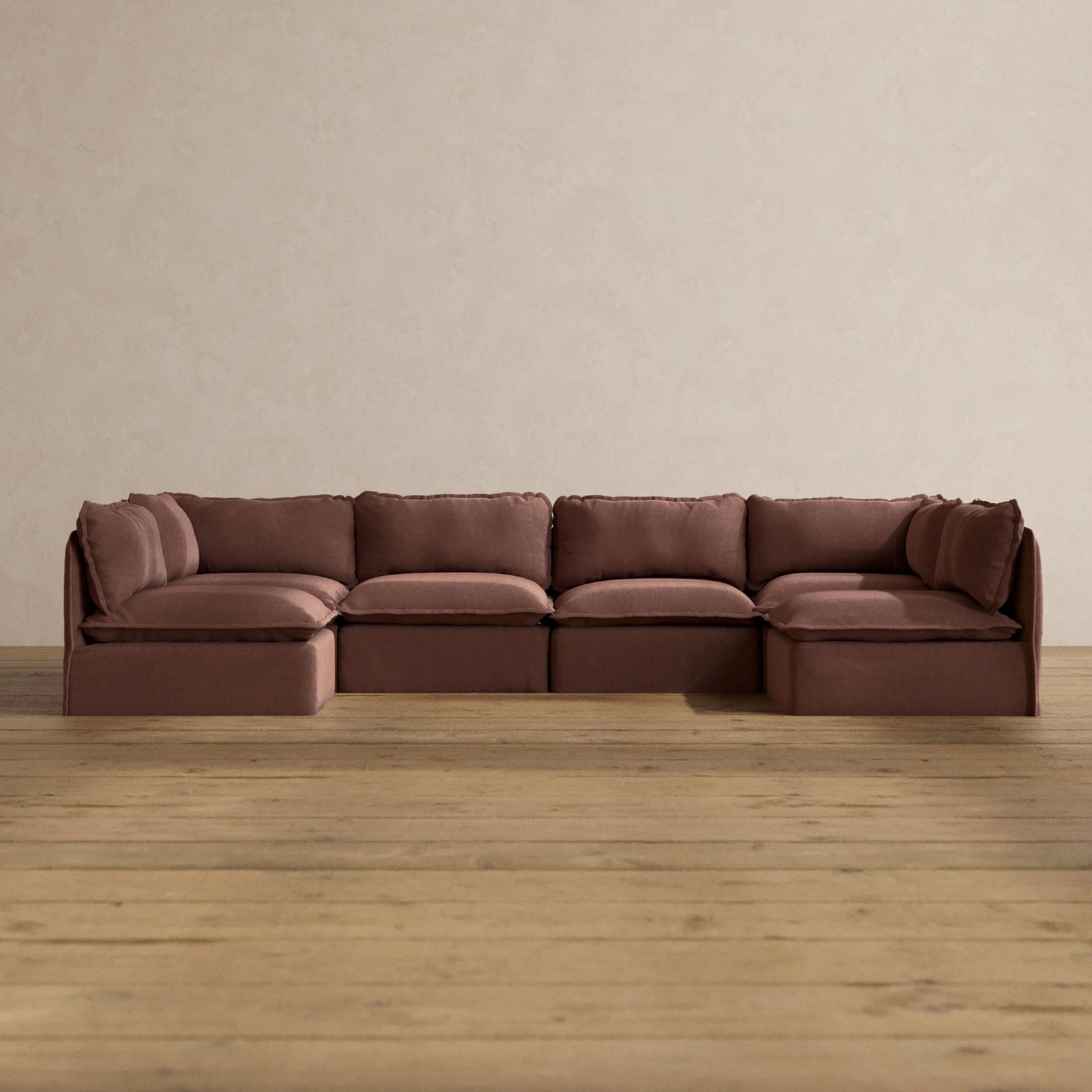 Slipcover Only - Modular Washable 6-Seater Open-Ends U-Sectional in Chestnut