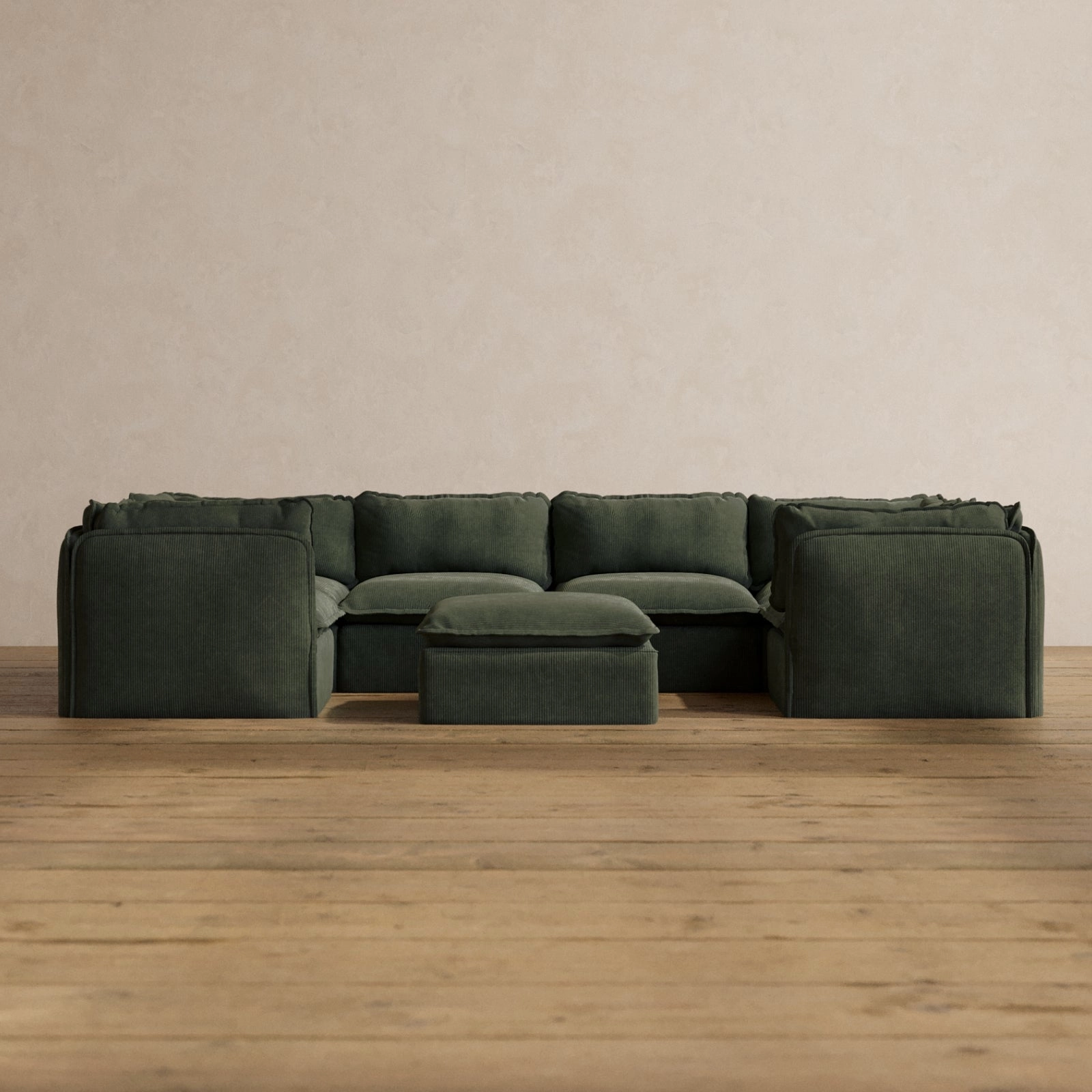 Slipcover Only - Modular Washable 6-Seater U-Sectional   Ottoman in Olivine