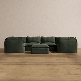 Slipcover Only - Modular Washable 6-Seater U-Sectional   Ottoman in Olivine