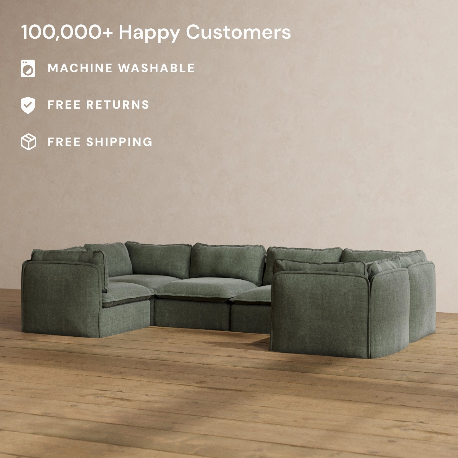 Slipcover Only - Modular Washable 6-Seater U-Sectional in Willow