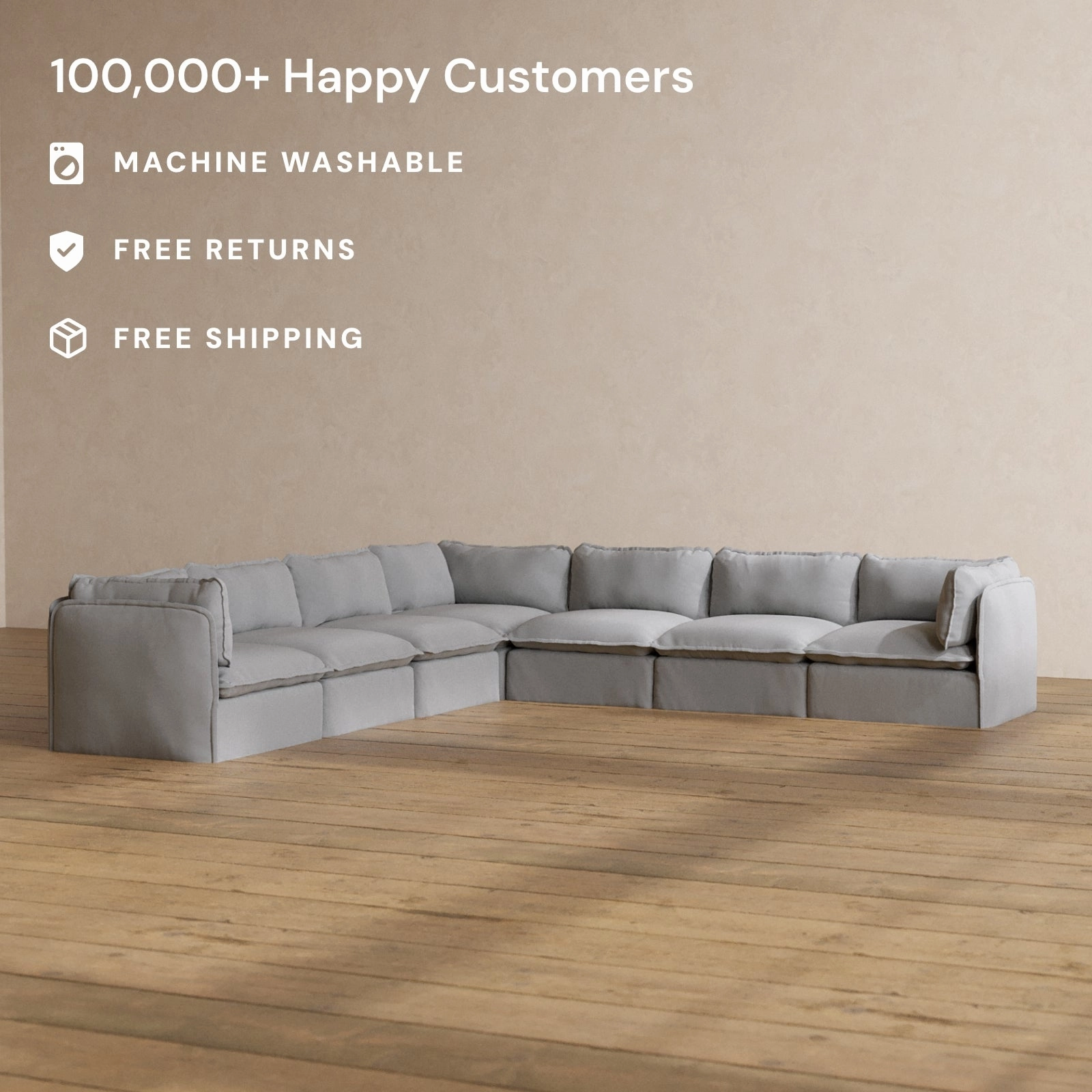 Slipcover Only - Modular Washable 7-Seater Corner Sectional in Pumice