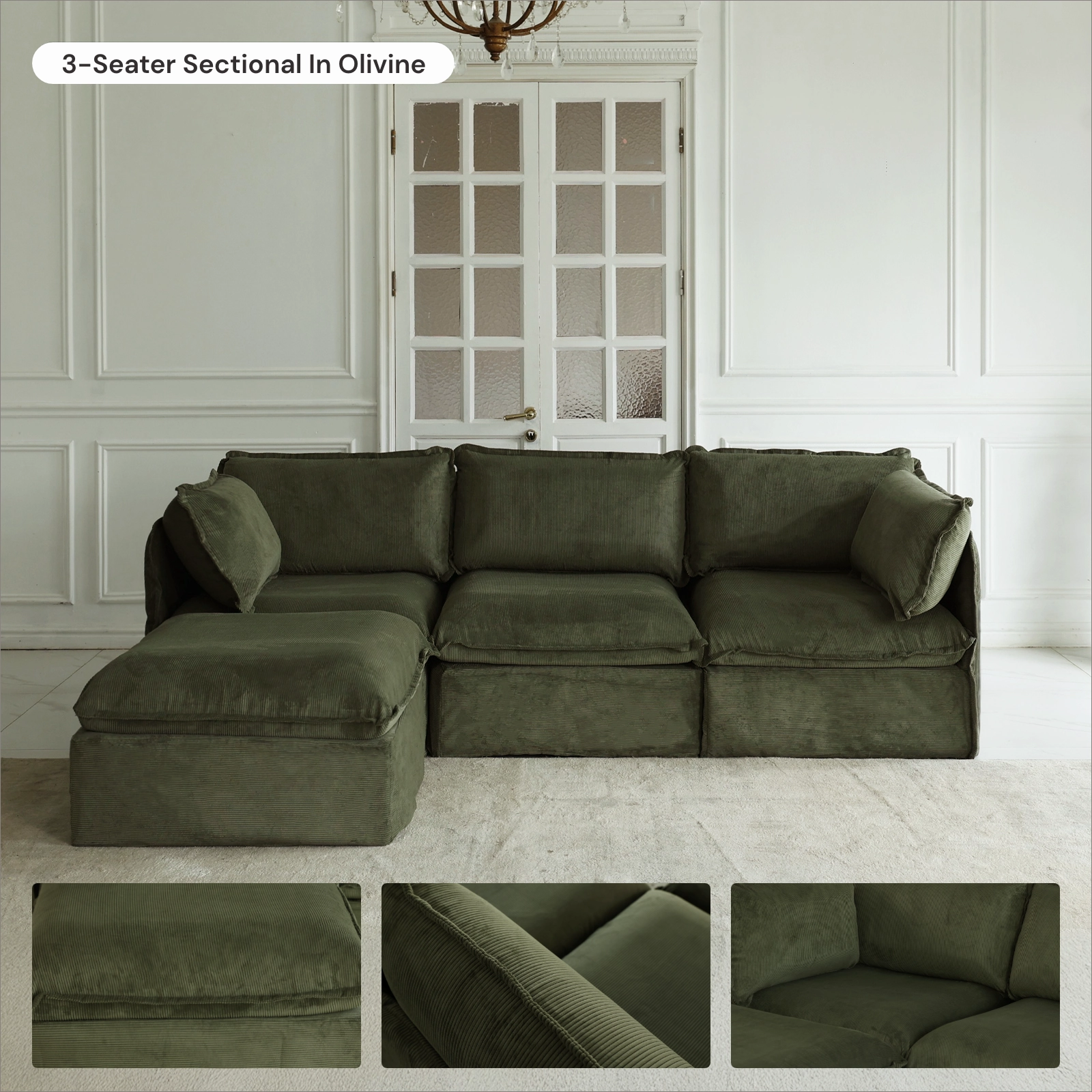 Slipcover Only - Modular Washable 7-Seater Open-Ends Corner Sectional in Olivine