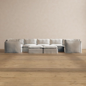 Slipcover Only - Modular Washable 7-Seater U-Sectional   Bench Ottoman in Milk