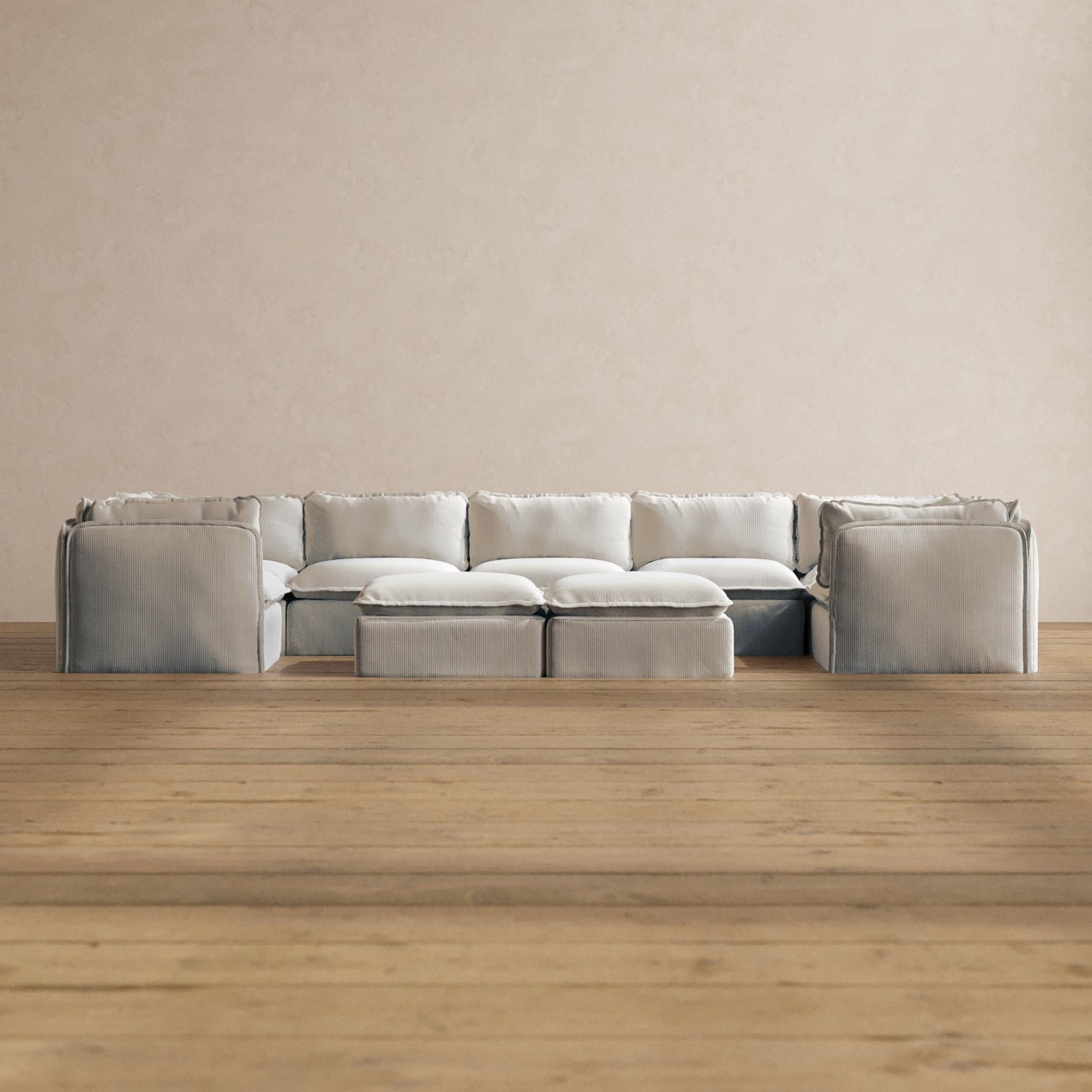 Slipcover Only - Modular Washable 7-Seater U-Sectional   Bench Ottoman in Milk