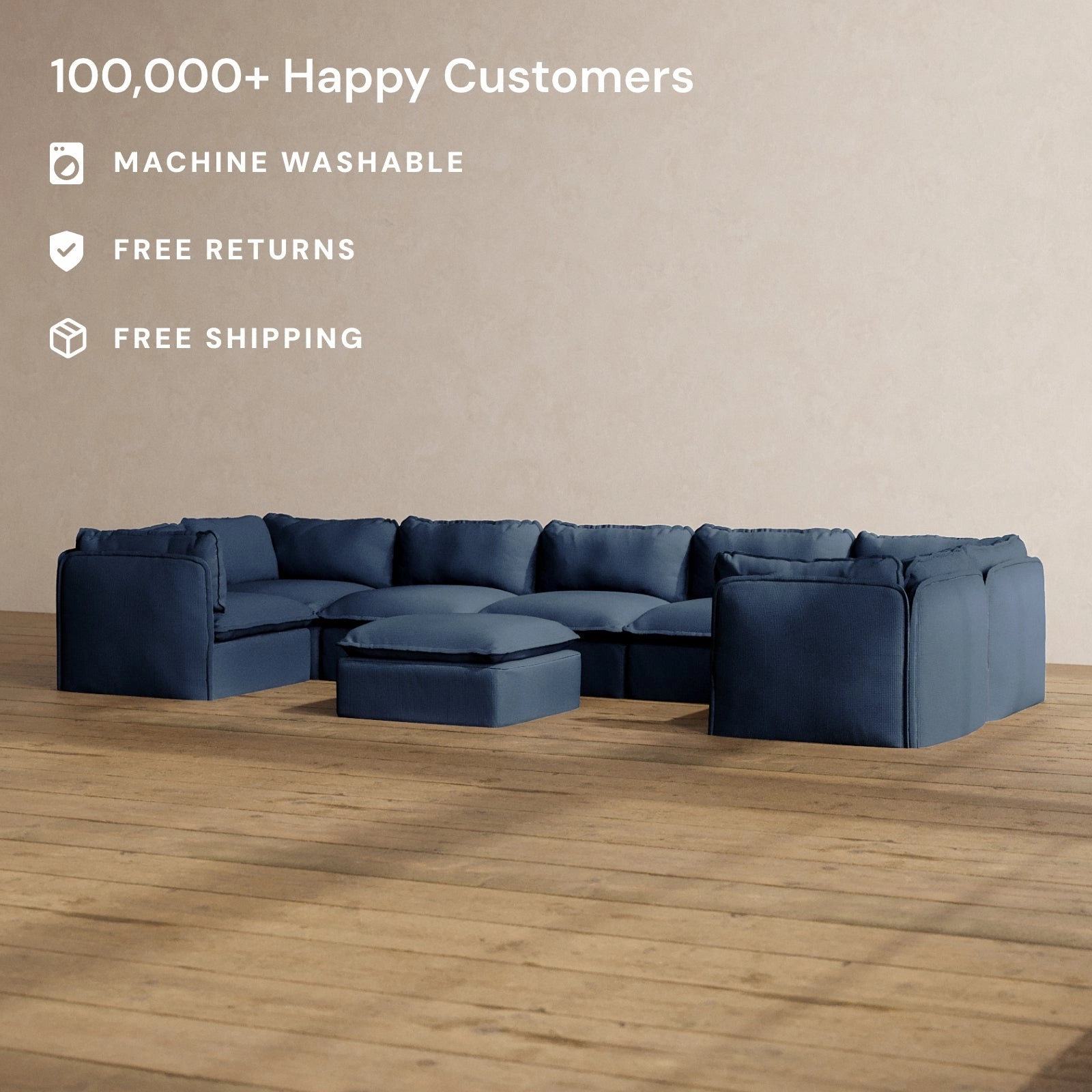 Slipcover Only - Modular Washable 7-Seater U-Sectional   Ottoman in Sumi