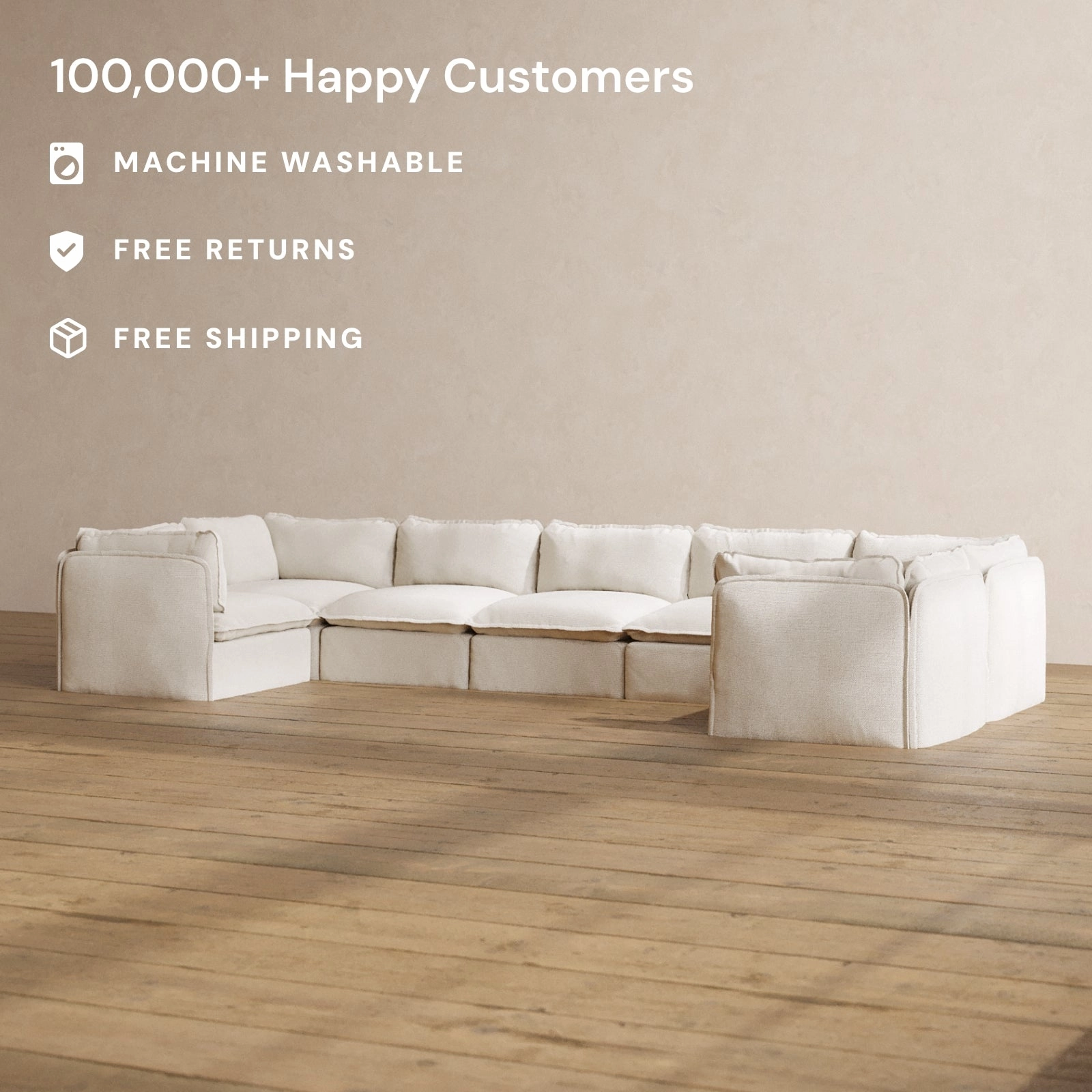 Slipcover Only - Modular Washable 7-Seater U-Sectional in Powder