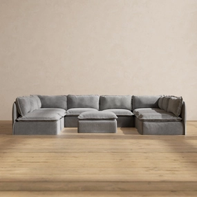 Slipcover Only - Modular Washable 8-Seater Open-Ends U-Sectional   Ottoman in Ash