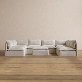 Slipcover Only - Modular Washable 8-Seater Open-Ends U-Sectional   Ottoman in Powder