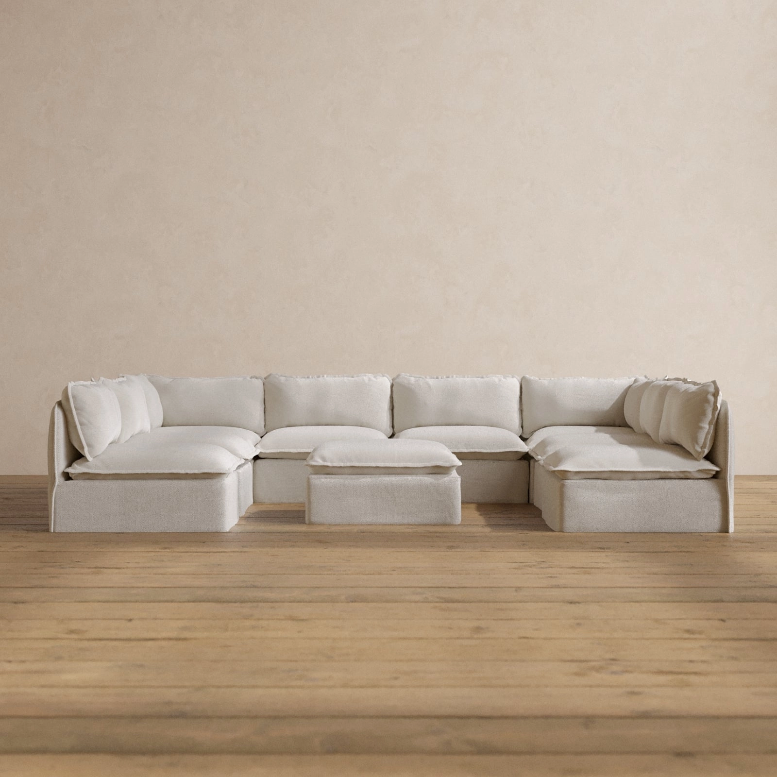 Slipcover Only - Modular Washable 8-Seater Open-Ends U-Sectional   Ottoman in Powder