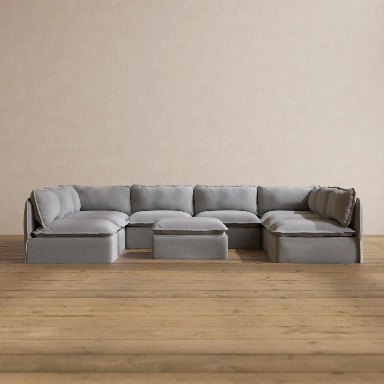 Slipcover Only - Modular Washable 8-Seater Open-Ends U-Sectional   Ottoman in Pumice