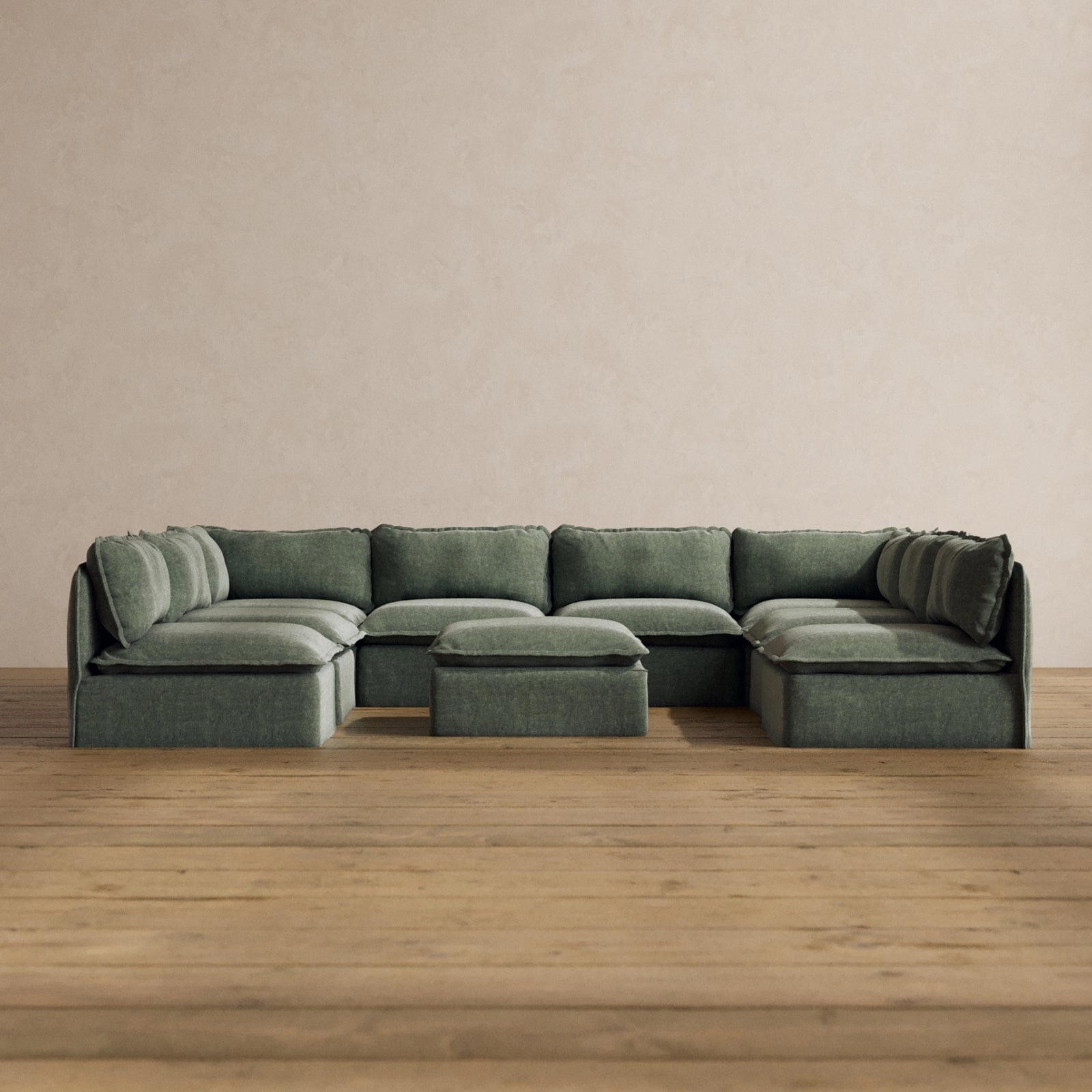 Slipcover Only - Modular Washable 8-Seater Open-Ends U-Sectional   Ottoman in Willow