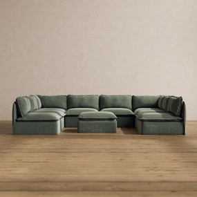 Slipcover Only - Modular Washable 8-Seater Open-Ends U-Sectional   Ottoman in Willow