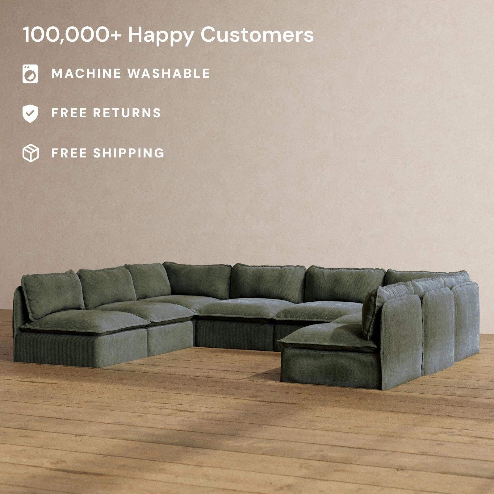 Slipcover Only - Modular Washable 8-Seater Open-Ends U-Sectional in Olivine