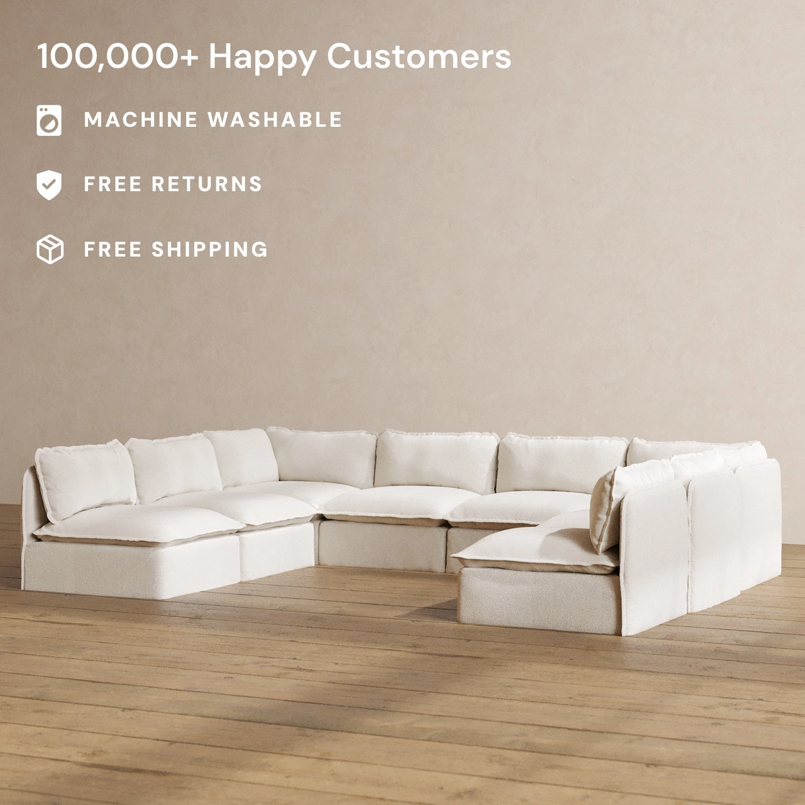 Slipcover Only - Modular Washable 8-Seater Open-Ends U-Sectional in Powder