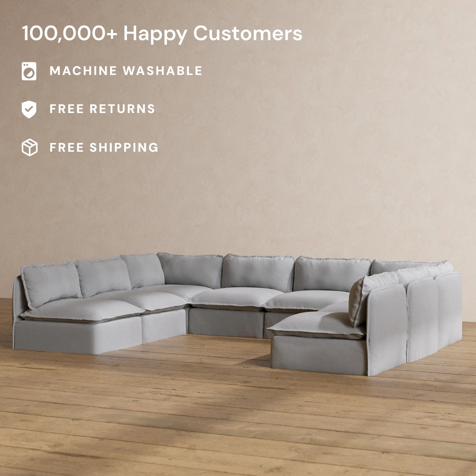 Slipcover Only - Modular Washable 8-Seater Open-Ends U-Sectional in Pumice