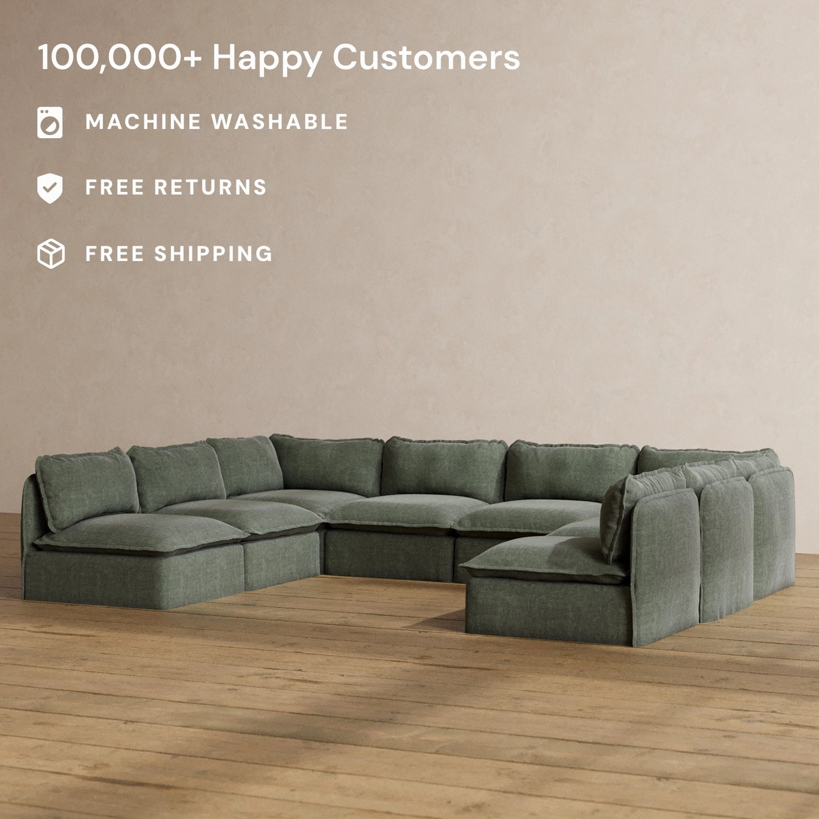 Slipcover Only - Modular Washable 8-Seater Open-Ends U-Sectional in Willow