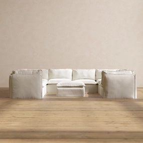 Slipcover Only - Modular Washable 8-Seater U-Sectional   Ottoman in Eggshell