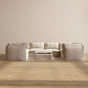 Slipcover Only - Modular Washable 8-Seater U-Sectional   Ottoman in Oat
