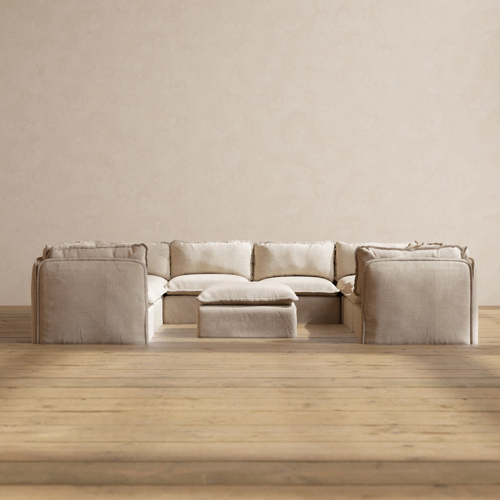 Slipcover Only - Modular Washable 8-Seater U-Sectional   Ottoman in Oat
