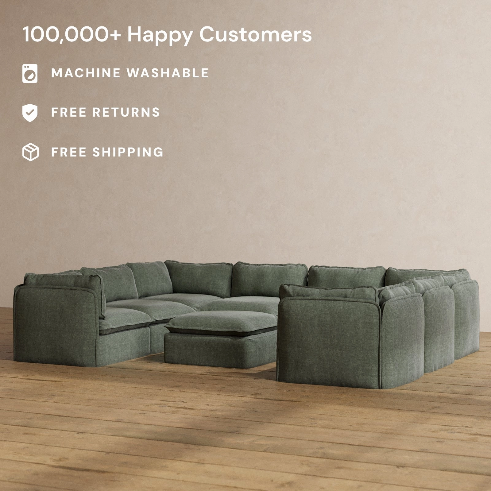 Slipcover Only - Modular Washable 8-Seater U-Sectional   Ottoman in Willow