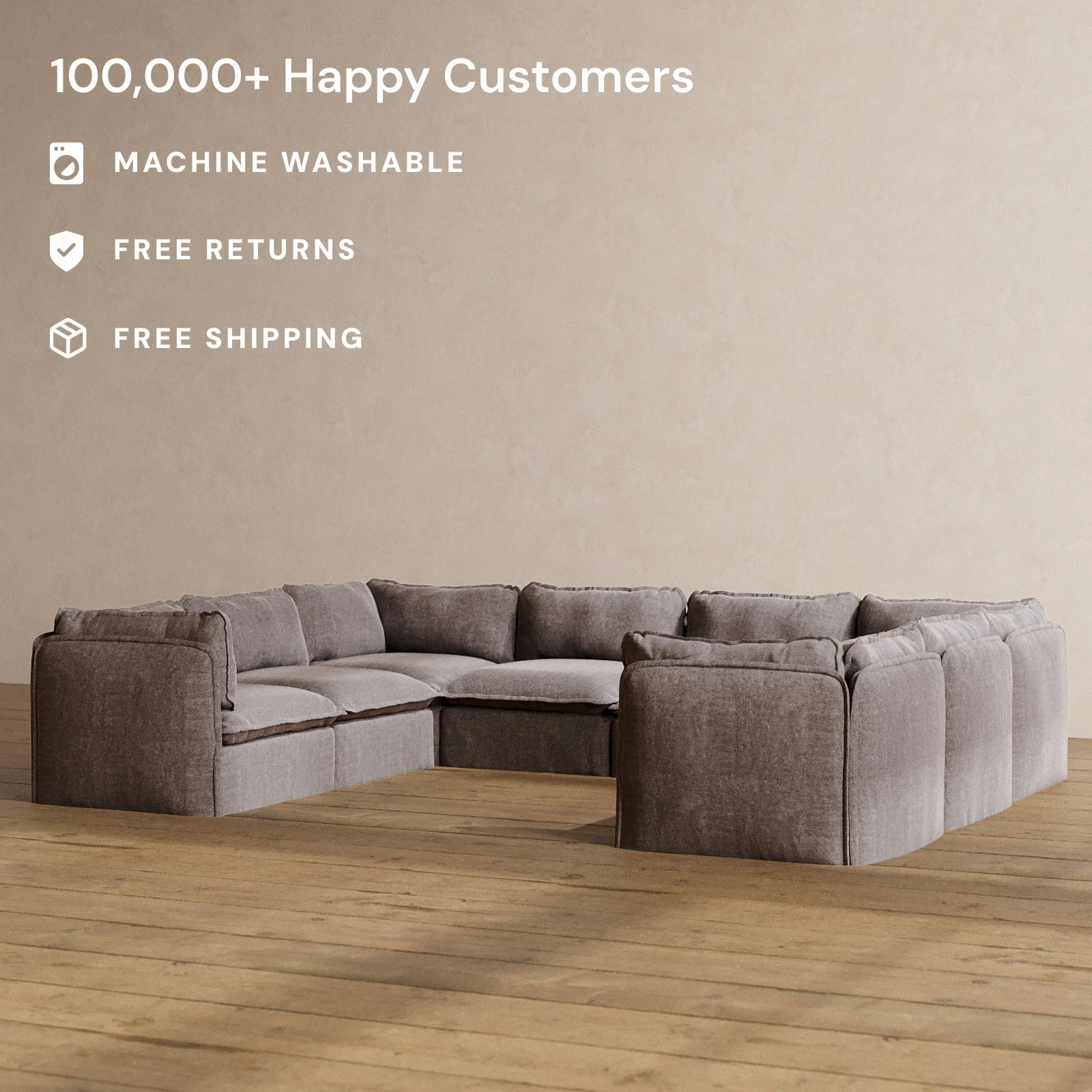 Slipcover Only - Modular Washable 8-Seater U-Sectional in Caviar