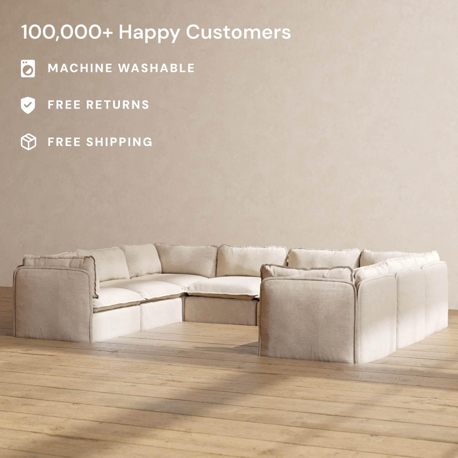 Slipcover Only - Modular Washable 8-Seater U-Sectional in Oat