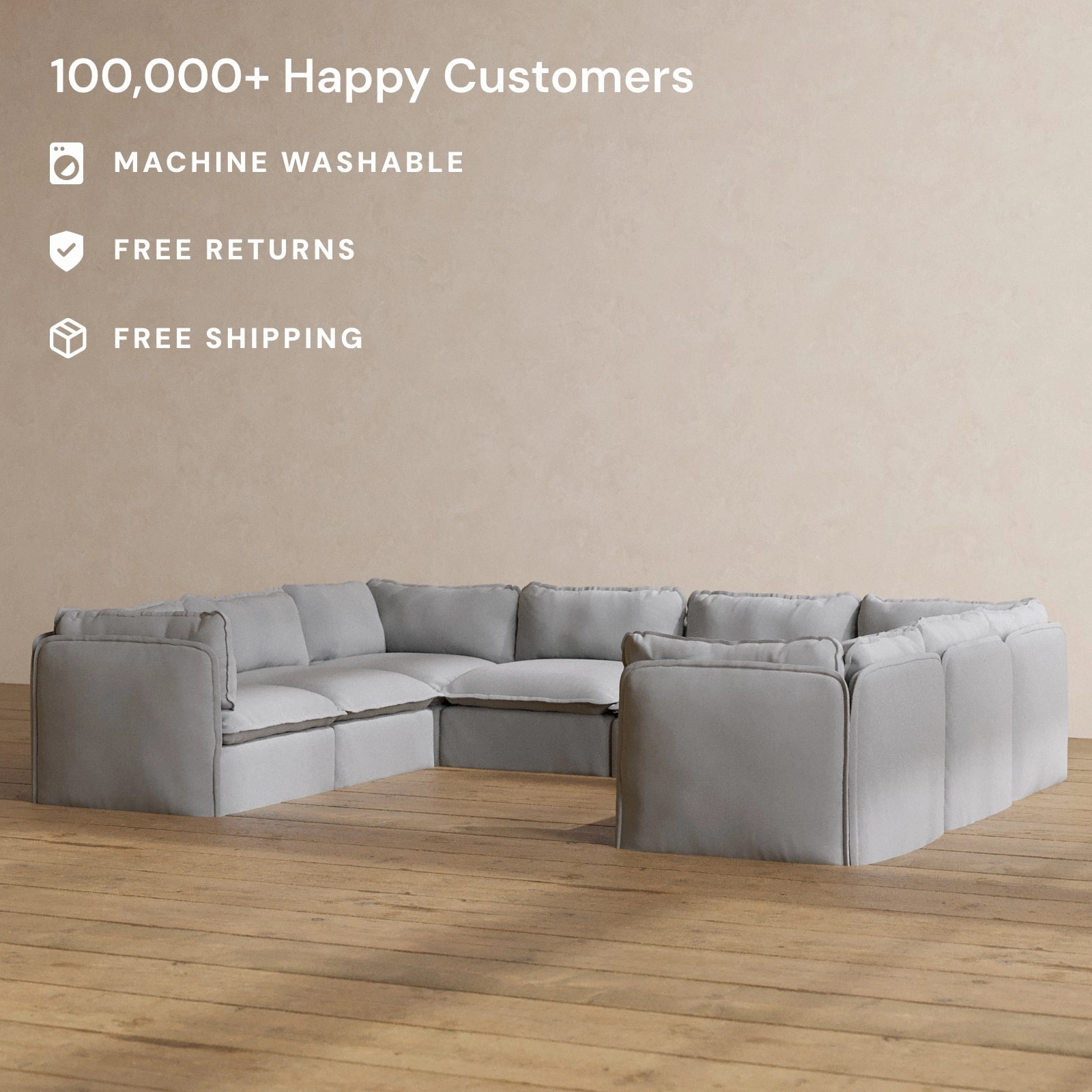 Slipcover Only - Modular Washable 8-Seater U-Sectional in Pumice