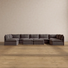 Slipcover Only - Modular Washable 9-Seater Open-Ends U-Sectional   Bench Ottoman in Caviar