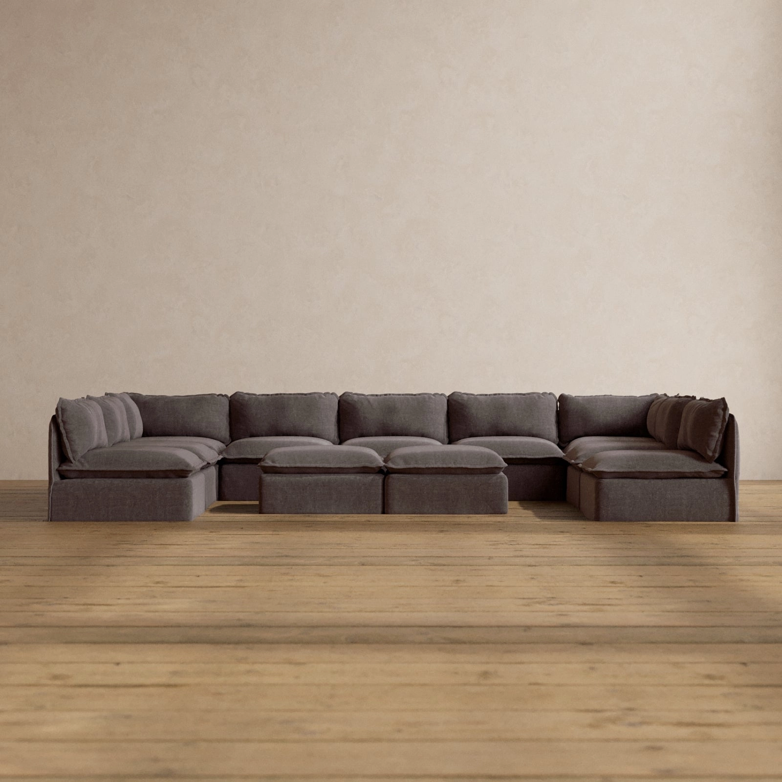 Slipcover Only - Modular Washable 9-Seater Open-Ends U-Sectional   Bench Ottoman in Caviar