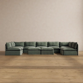 Slipcover Only - Modular Washable 9-Seater Open-Ends U-Sectional   Bench Ottoman in Willow
