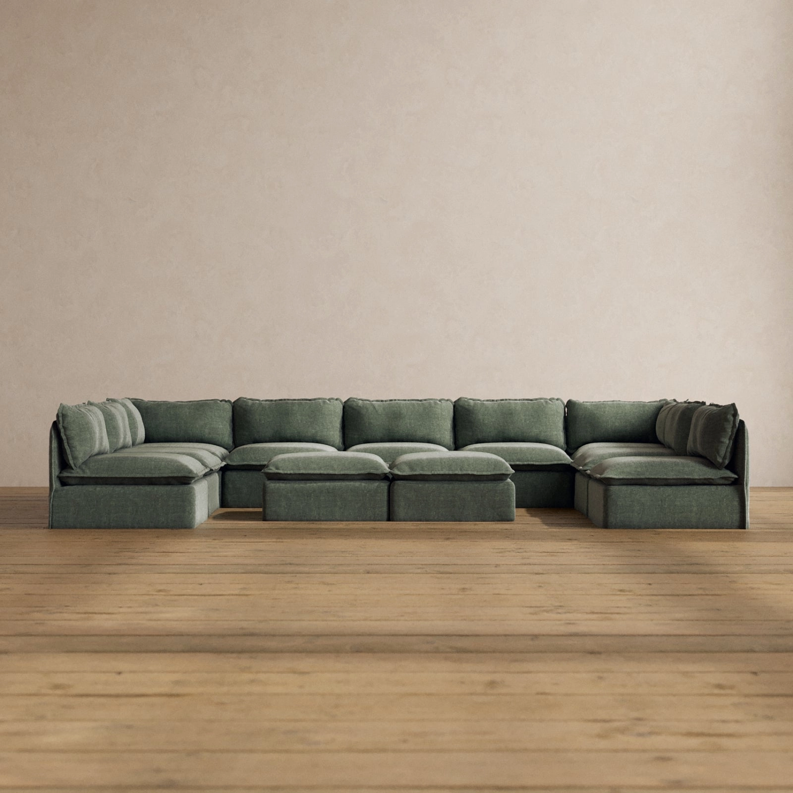 Slipcover Only - Modular Washable 9-Seater Open-Ends U-Sectional   Bench Ottoman in Willow